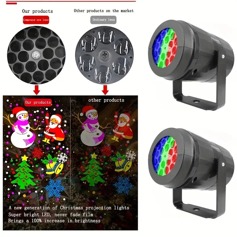 16 Patterns LED Christmas Projector Lamp 360° Rotatable Party Christmas Decoration Lamp Indoor Outdoor Lighting Snow Spotlight