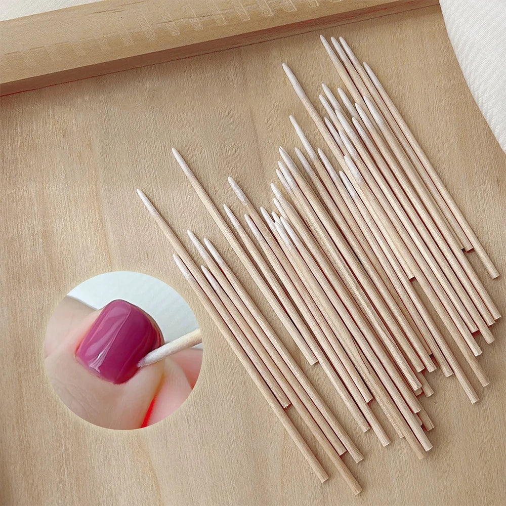 100/300/500Pcs Nails Wood Swab Cleaning Sticks Bud Tip Wooden Cotton Head Manicure Detail Corrector Nail Polish Remover 10cm