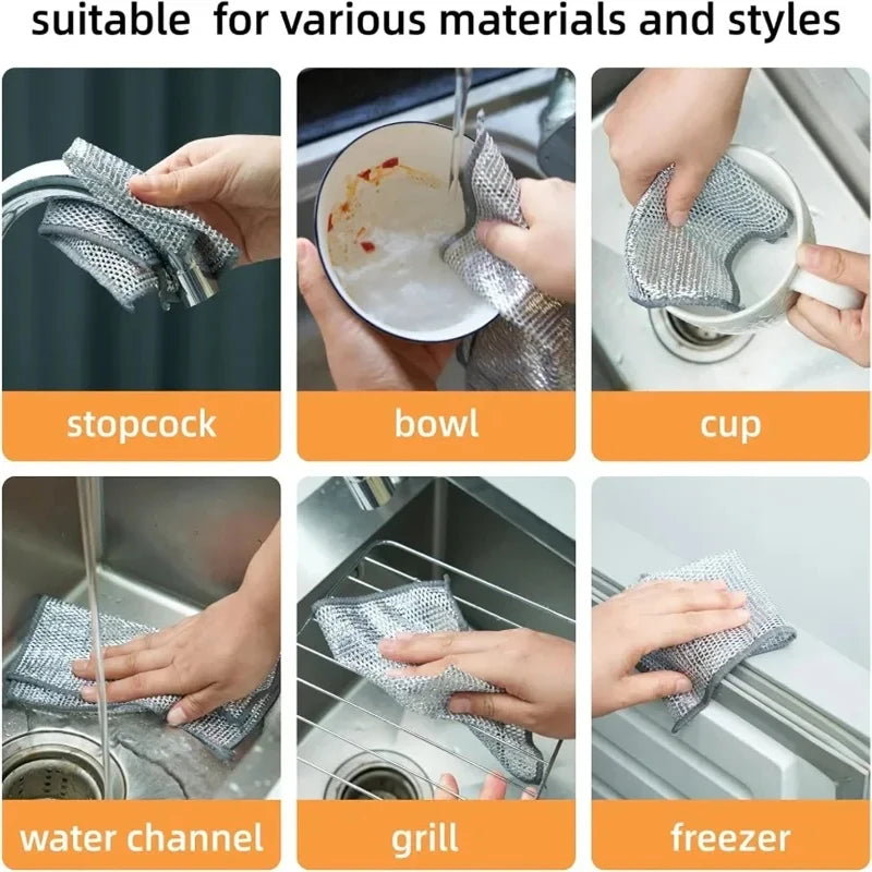 10pcs New Cleaning Cloth Thickened Double -Sided Metal Steel Wire Rags Kitchen Dish Pot Washdishing Cloths Towel Clean Tools