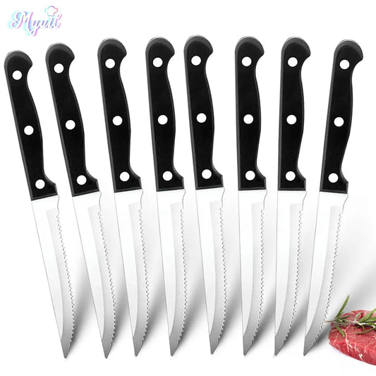 Steak Knives Set Cutlery Set 6/8 Pcs Full Tang Stainless Steel Sharp Serrated Dinner Knives Set Dishwasher Safe for Meat Bread