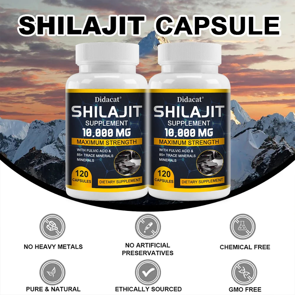 Pure Shilajit Supplement - Maximum Strength with Natural Fulvic Acid & 85+ Trace Minerals, Vegan Friendly Dietary Supplement