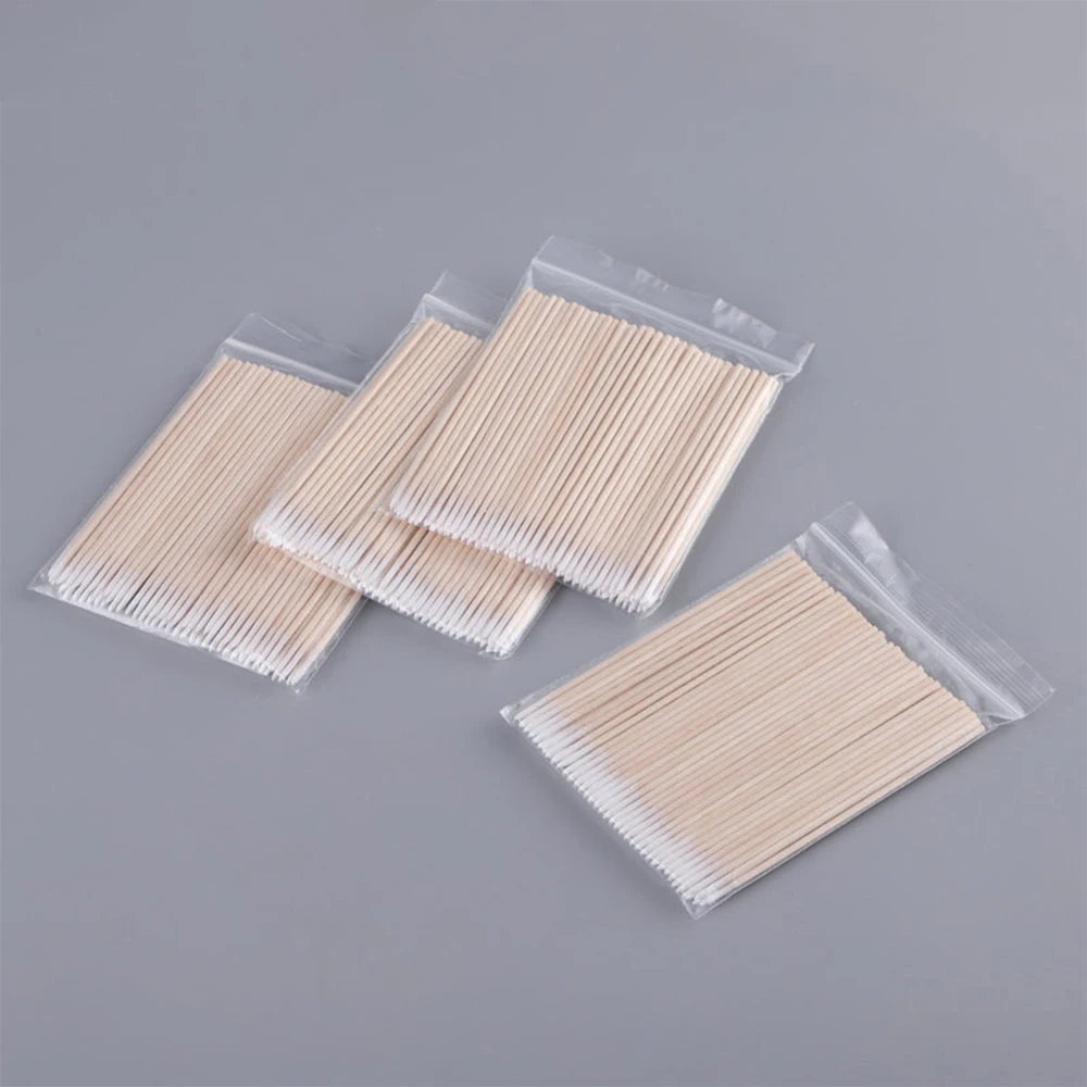 100/300/500Pcs Nails Wood Swab Cleaning Sticks Bud Tip Wooden Cotton Head Manicure Detail Corrector Nail Polish Remover 10cm