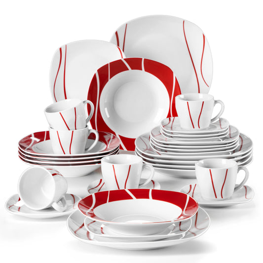 MALACASA FELISA 18/20/30/36/60 Piece White Porcelain Dinner Set with Cup,Saucer Dessert Soup Dinner Plate Tableware Set