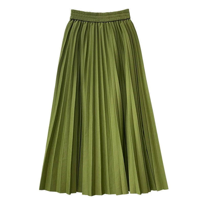 Women Chic Elastic Fashion A Line Elegant College Style Casual Solid Color Office Temperament Spring Summer Pleated Skirts