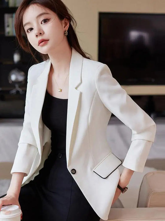 Women Autumn Long Sleeve Brown Blazer Coat Korean Fashion Black Work Suit Jacket White Elegant Ladies Single Button Tops Fashion