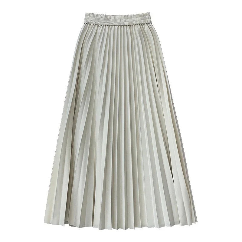 Women Chic Elastic Fashion A Line Elegant College Style Casual Solid Color Office Temperament Spring Summer Pleated Skirts