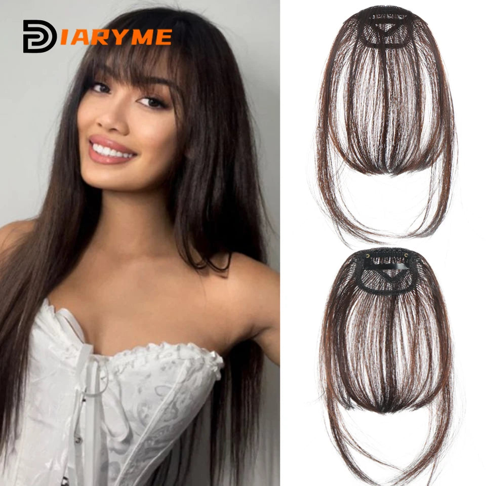 Straight Clip In Fringe bangs Synthetic Fiber Light Brown Black Air bangs Hair Extension Natural Hair Bangs For Women False Bang