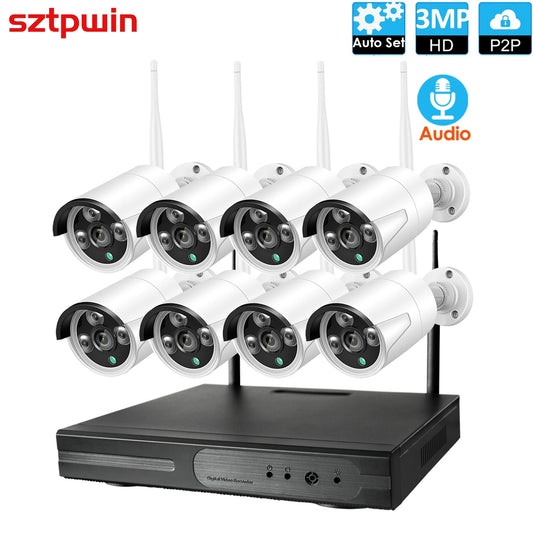 8CH 3.0MP HD Audio Wireless NVR Kit P2P Indoor Outdoor IR Night Vision Security 6CH 3MP Network IP Camera WIFI CCTV System