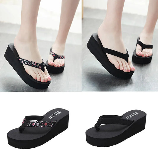 Women'S Fashionable And Casual Non-Slip Wedge Beach Shoes And Slippers Shoes 2024 Ladies' Thick Soled Trendy Flip Flops