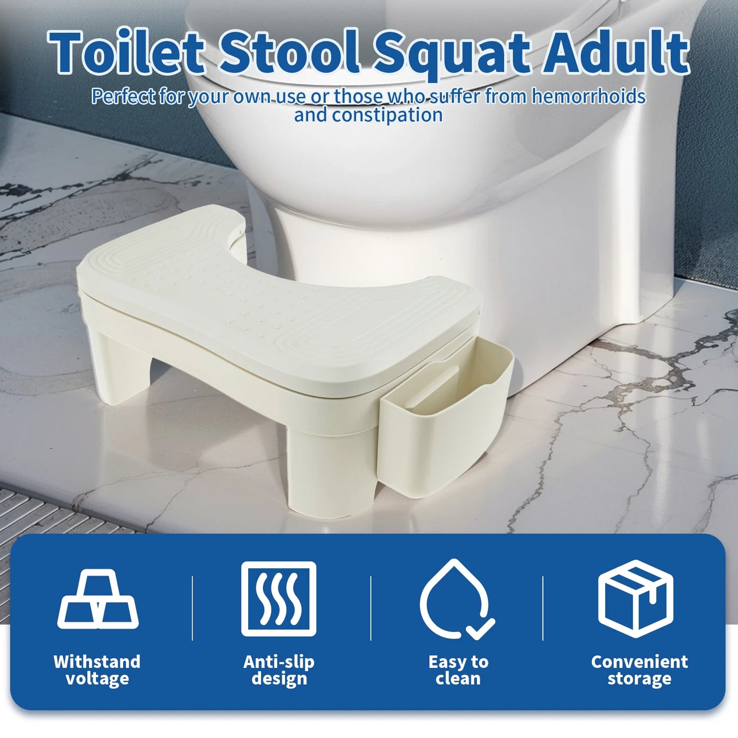 Toilet Poop Stool with Storage Box Height Adjustable Nonslip Bathroom Squat Stool Poop Potty Washroom Squatting Leg Raiser