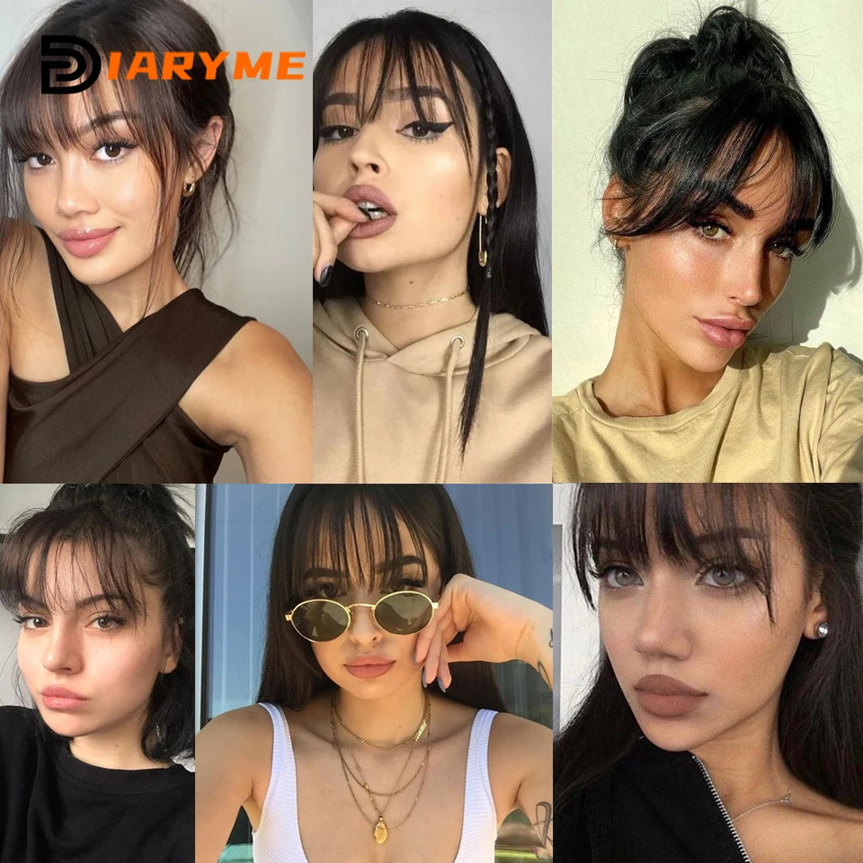 Straight Clip In Fringe bangs Synthetic Fiber Light Brown Black Air bangs Hair Extension Natural Hair Bangs For Women False Bang