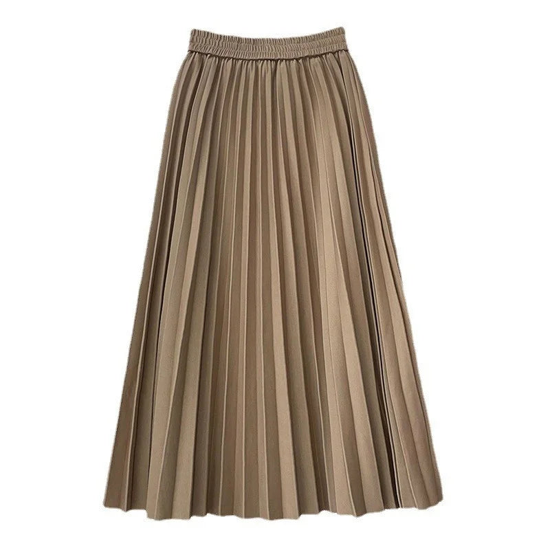 Women Chic Elastic Fashion A Line Elegant College Style Casual Solid Color Office Temperament Spring Summer Pleated Skirts