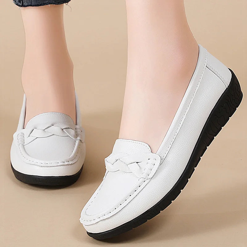 Shoes Women 2025 New Loafers Slip On Flats Leather Shoes Woman Comfortable Flat Shoes Women White Zapatos Mujer Women's Footwear