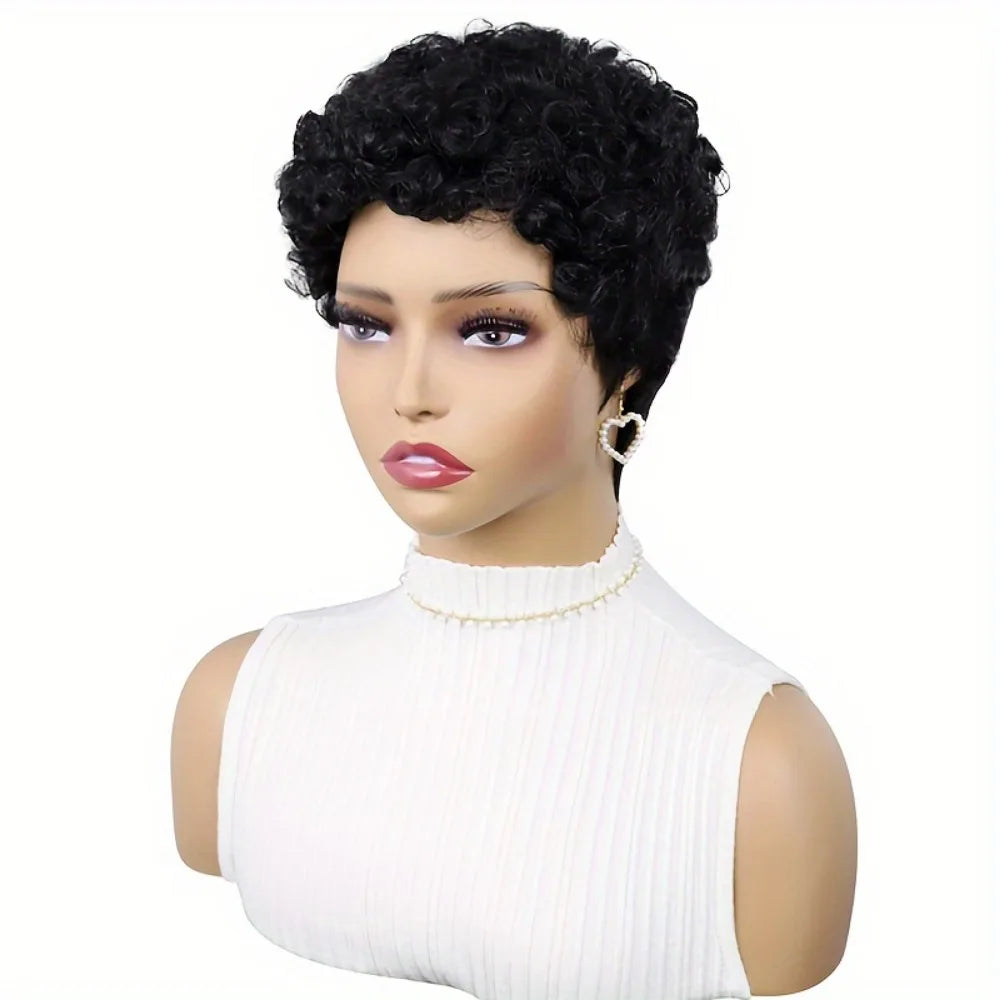 6inch machine made Short Curly Hair Wigs Pixie Cut Human Hair Wigs Wig Full Machine Made Human Hair Wig