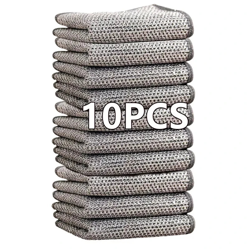 10pcs New Cleaning Cloth Thickened Double -Sided Metal Steel Wire Rags Kitchen Dish Pot Washdishing Cloths Towel Clean Tools