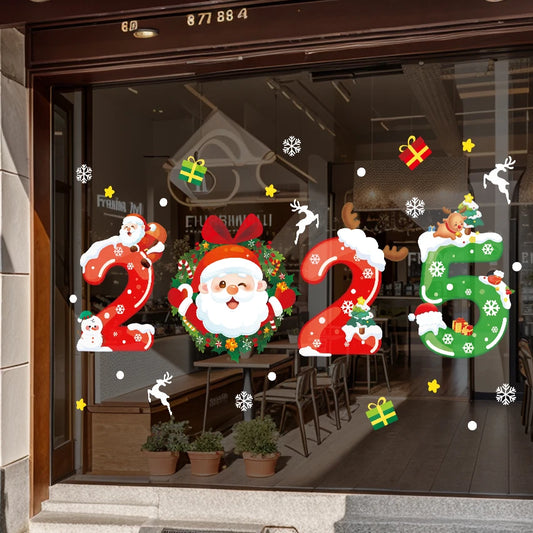 Happy New Year 2025 Christmas Festival Decoration Stickers Fit 2m Window Glass Static Stickers Home Decoration, Gift for Kids