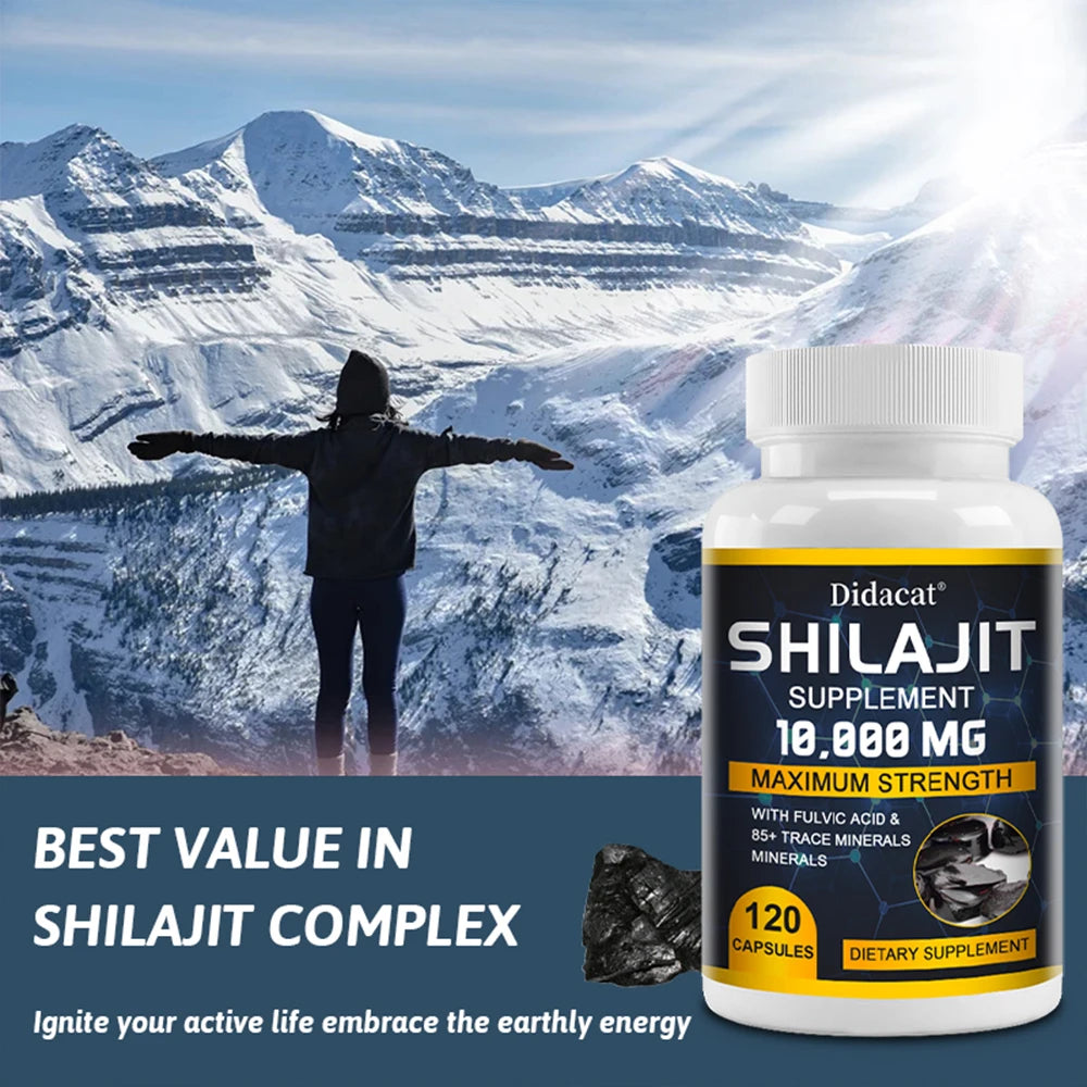 Pure Shilajit Supplement - Maximum Strength with Natural Fulvic Acid & 85+ Trace Minerals, Vegan Friendly Dietary Supplement