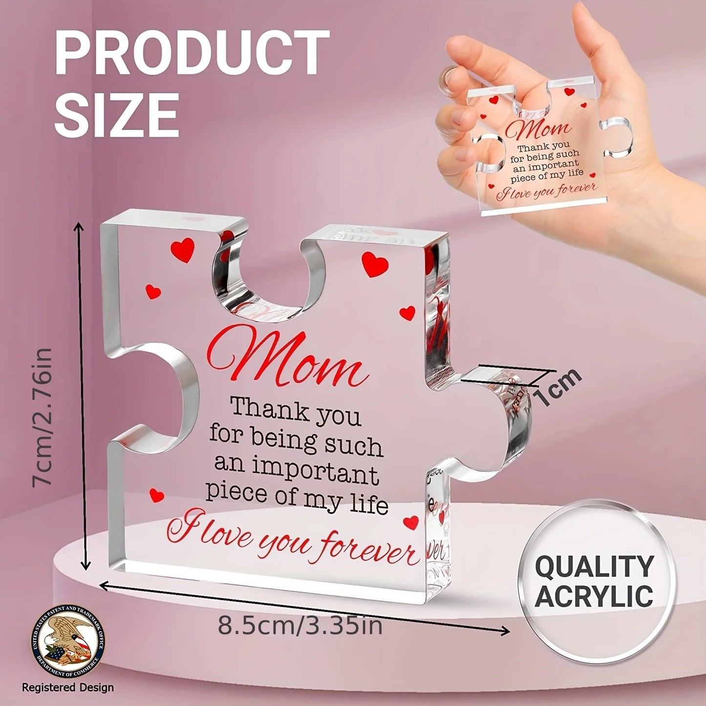 1pc,Birthday Gifts for Mom - Engraved Acrylic Block Puzzle Mom Present, Christmas Present, Commemorative Decorative Gif