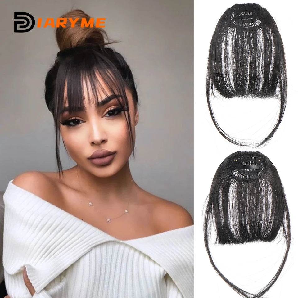 Straight Clip In Fringe bangs Synthetic Fiber Light Brown Black Air bangs Hair Extension Natural Hair Bangs For Women False Bang