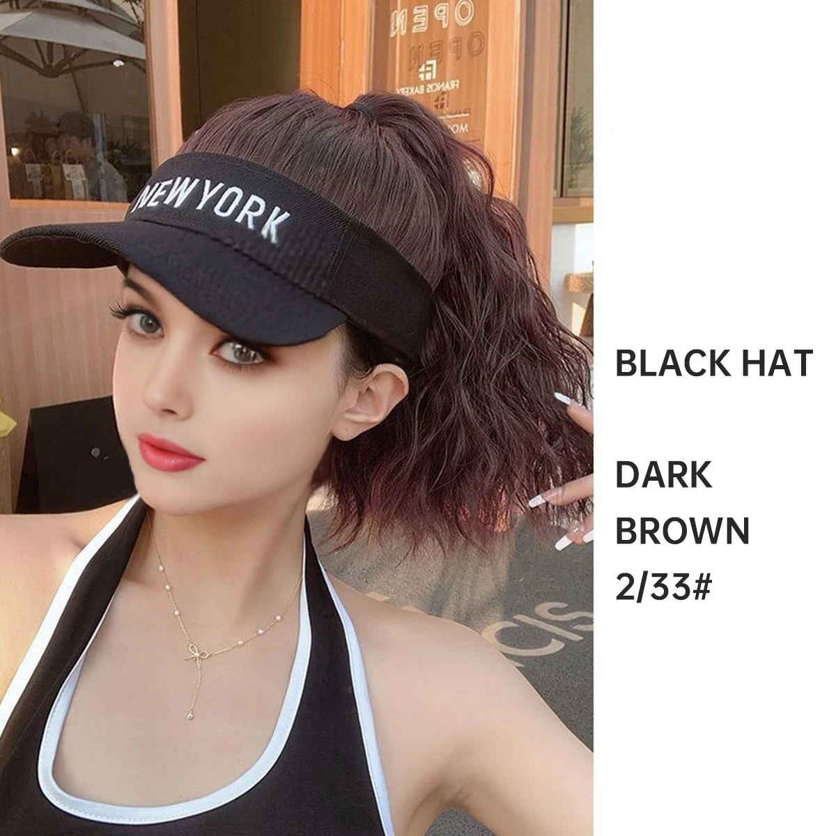 Synthetic Adjustable Cap Wig Hair Extension Black Curly Ponytail Cheap Wigs On Sale Clearance Woman Hat For The Sun Sporty