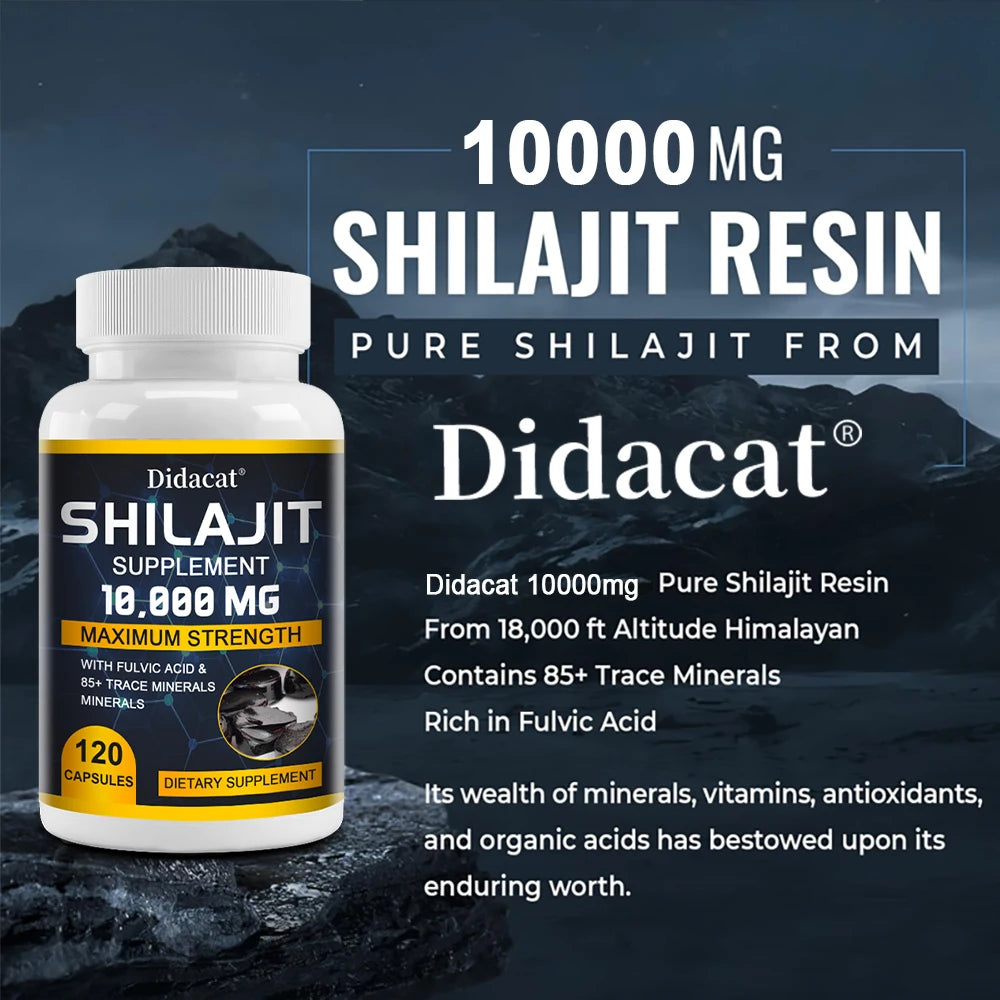 Pure Shilajit Supplement - Maximum Strength with Natural Fulvic Acid & 85+ Trace Minerals, Vegan Friendly Dietary Supplement