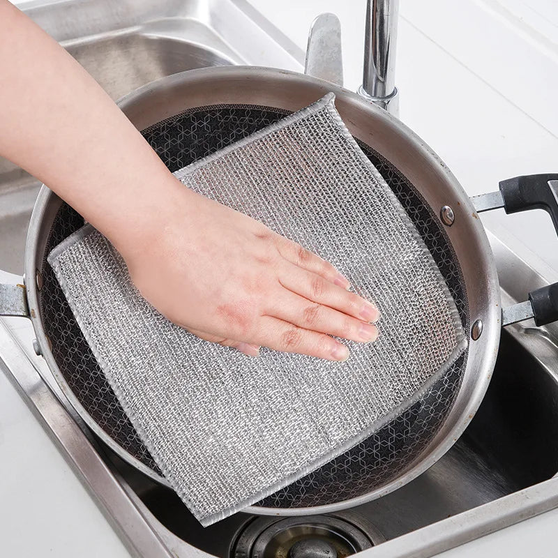 Kitchen Stove Silver Wire Rag Steel Wire Dishwashing Cloth Non-Stick Oil Oil Removal Dirt Metal Silver Wire Cleaning Rag