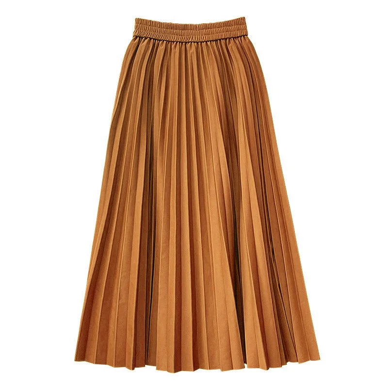 Women Chic Elastic Fashion A Line Elegant College Style Casual Solid Color Office Temperament Spring Summer Pleated Skirts