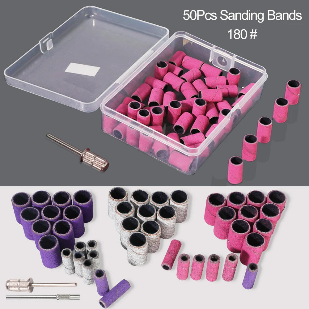 50pcs 3.1/6.5mm Mini Sanding Bands Kit with Nail Drill Bit Mandrel Set for Nails Electric Drill Manicure Polishing Remover Tools