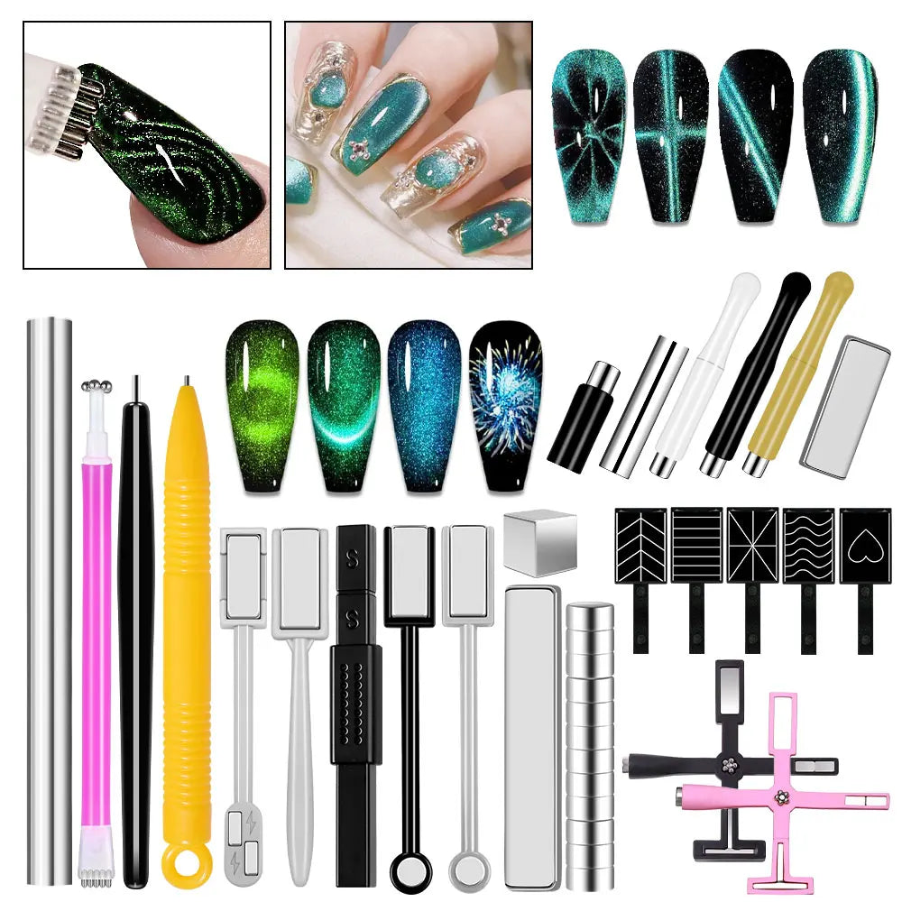 Nail Art Magnetic Stick Wand Pen Set for 3D Cat Eye Gel Painting Nails Art Magnet Wand UV Gel Polish Magic Manicure Tools