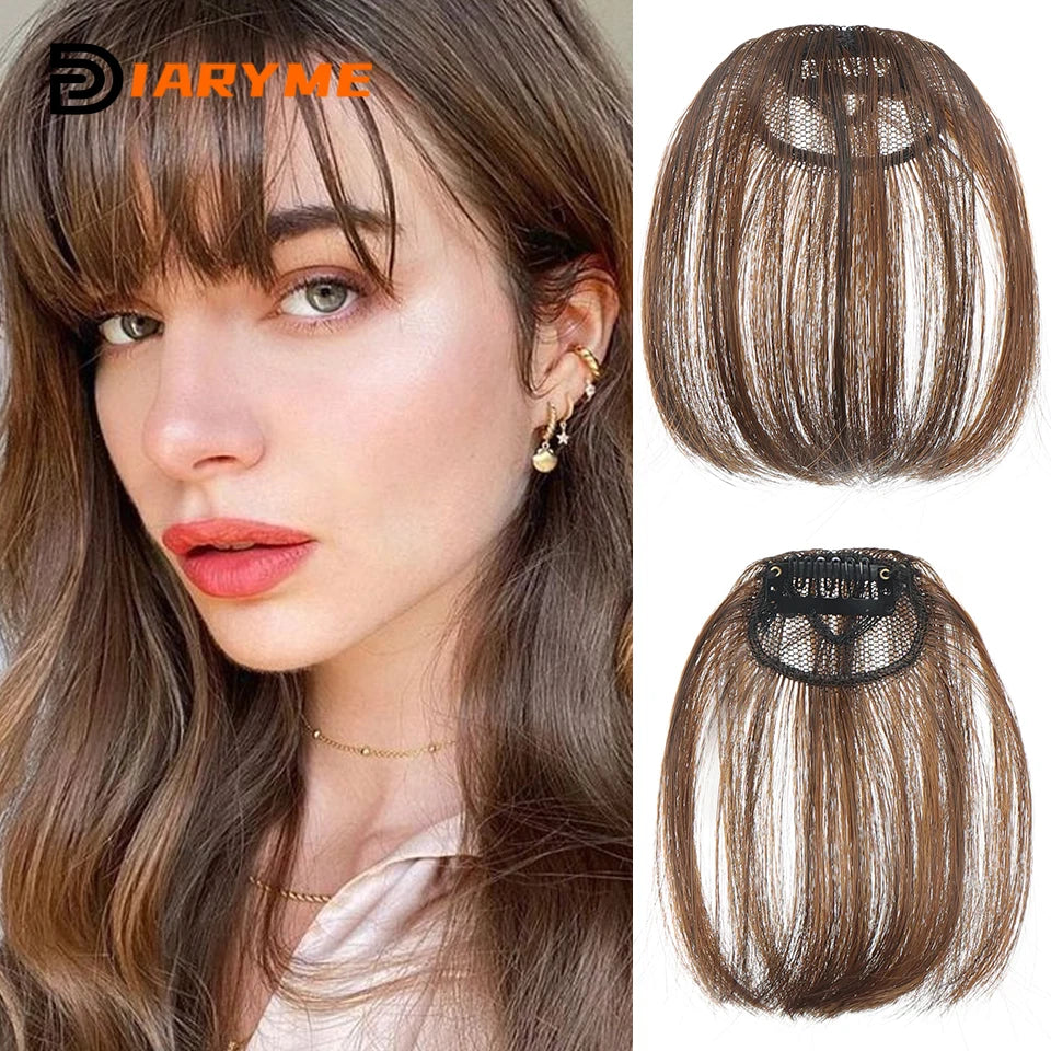 Straight Clip In Fringe bangs Synthetic Fiber Light Brown Black Air bangs Hair Extension Natural Hair Bangs For Women False Bang