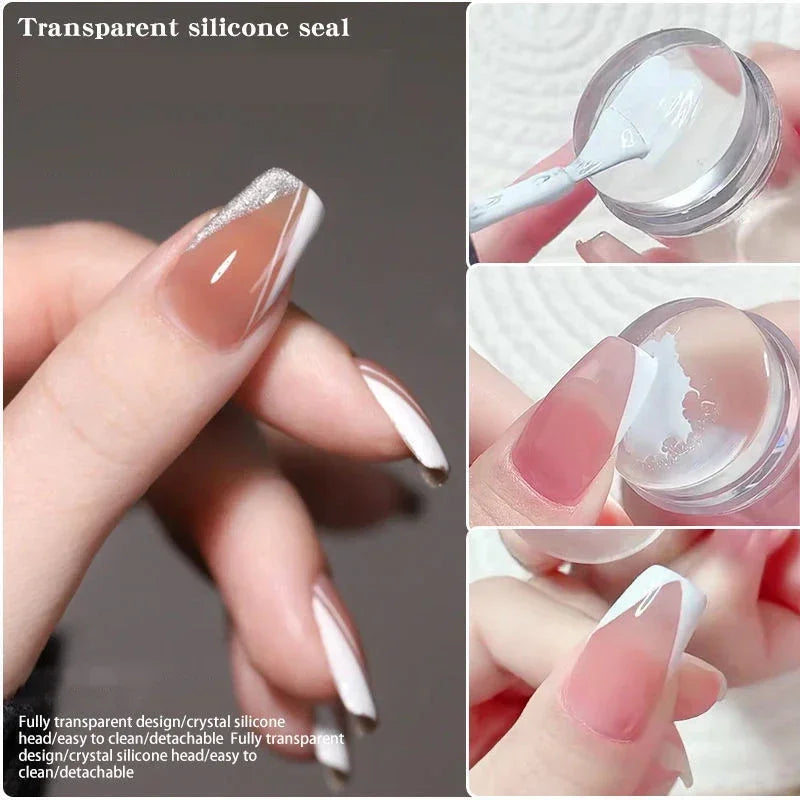 Transparent Nail Stamper With Scraper 2pcs Jelly Silicone Stamp For French Nails Manicuring Kits Nail Art Stamping Tool Set