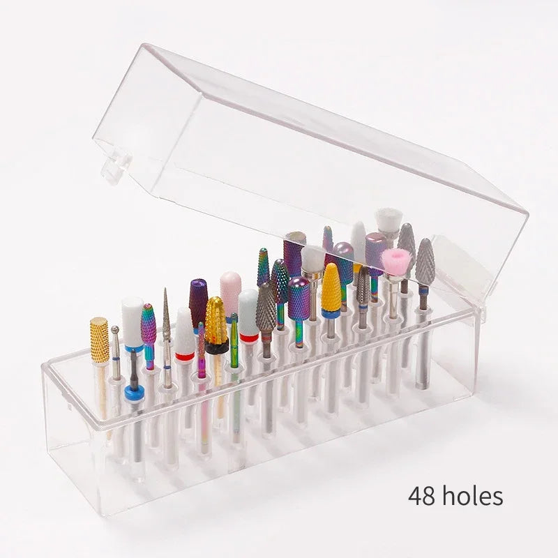 Hot 30/48 Holes Nail Art Drill Storage Box Polish Grinding Head Bit Holder Display Nail Drill Bits Organizer Nail Stand Manicure