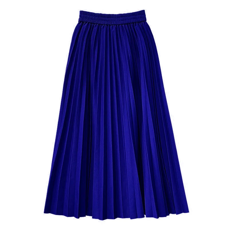 Women Chic Elastic Fashion A Line Elegant College Style Casual Solid Color Office Temperament Spring Summer Pleated Skirts