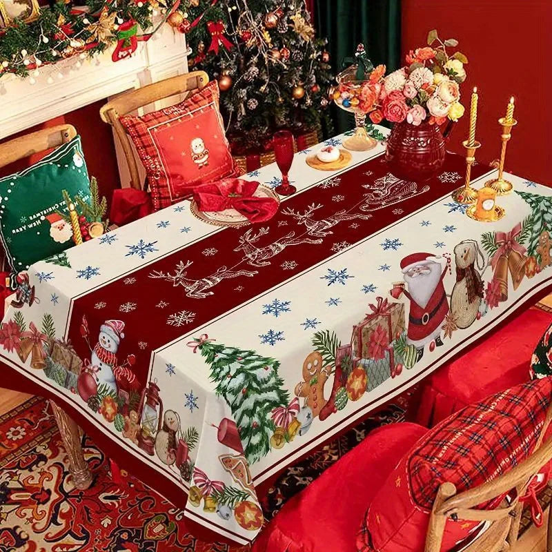 Christmas Themed Waterproof Rectangle Tablecloth Xmas Fiesta Party Decor Reusable Dining Room Table Decor Christmas Decorations