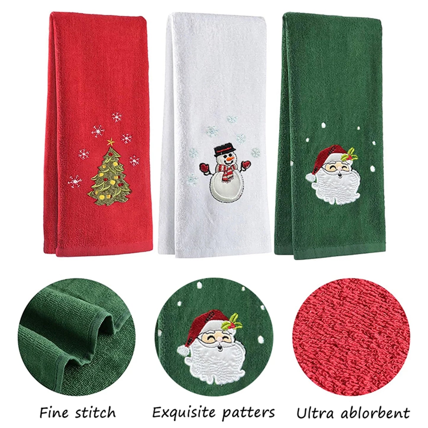 2024 New Year Towel Classic Solid Xmas Tree/Snowman/Santa Claus Embroidery Bath Towel 45x30cm Christmas Hand Towels Set