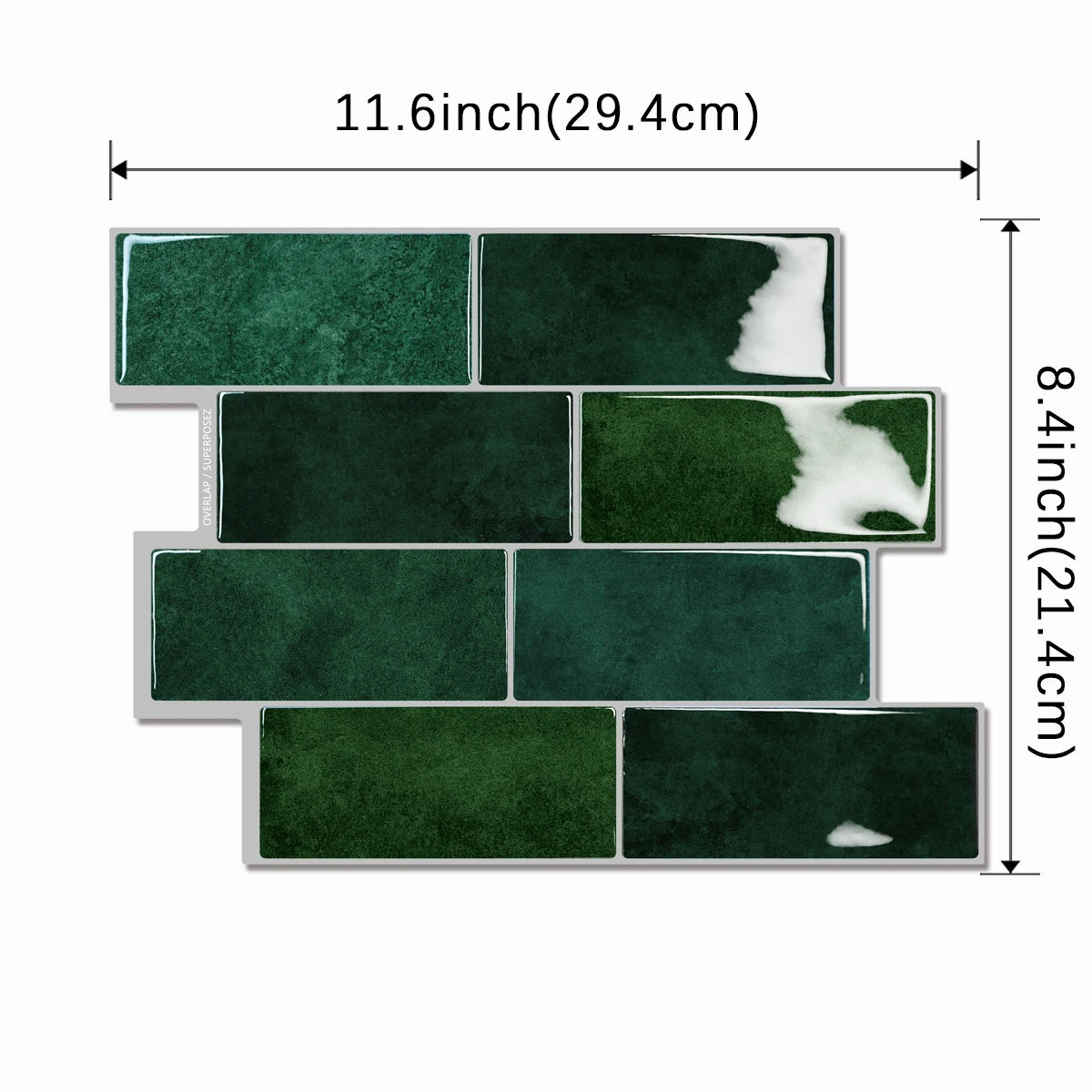 10pcs Green Brick Pattern Tile Self-Adhesive Wall Stickers, Waterproof Heat-resistant, Peel And Stick Panels For Living Room K