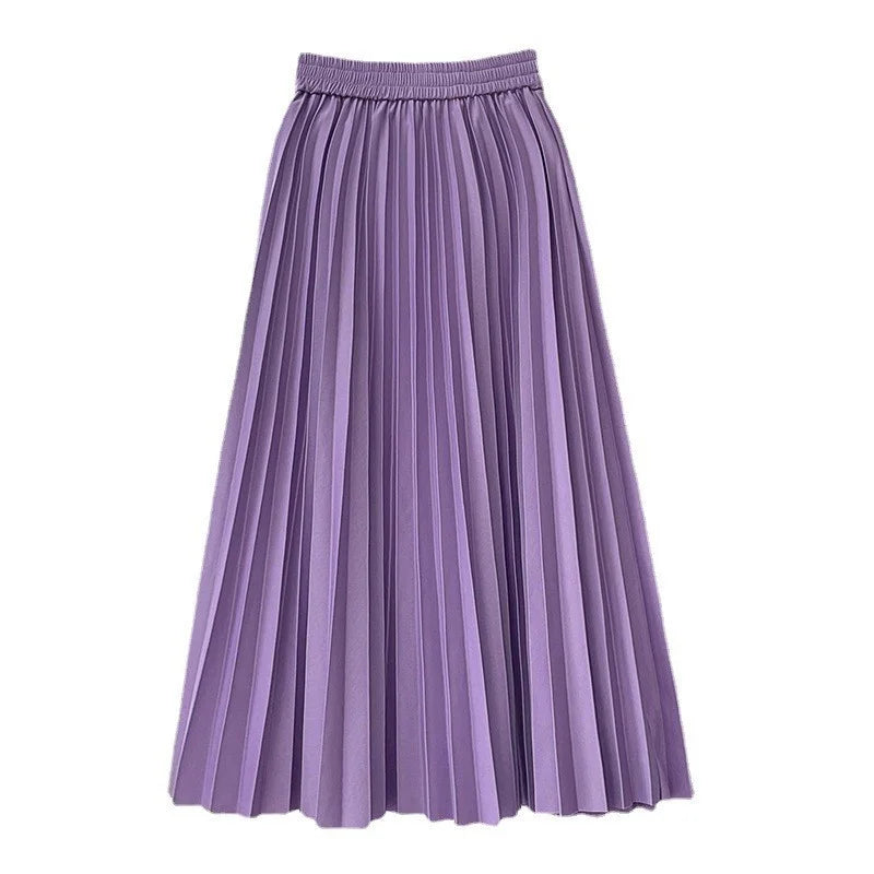 Women Chic Elastic Fashion A Line Elegant College Style Casual Solid Color Office Temperament Spring Summer Pleated Skirts