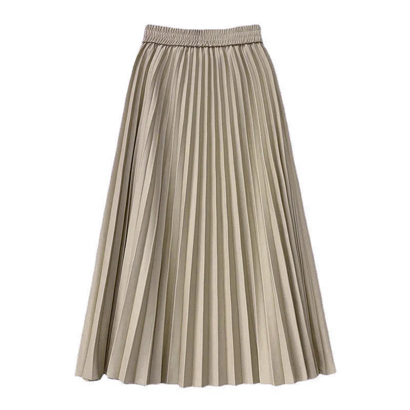 Women Chic Elastic Fashion A Line Elegant College Style Casual Solid Color Office Temperament Spring Summer Pleated Skirts