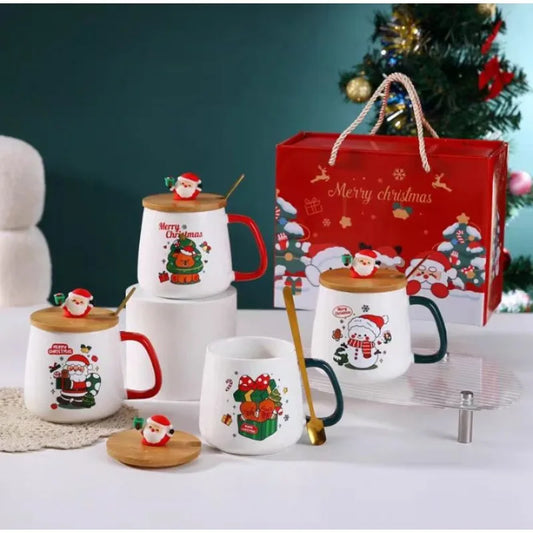 Cute Christmas gift mug with lid spoon High appearance level Santa elk ceramic mug with hand gift.               eind:Dec16,08.59 MET