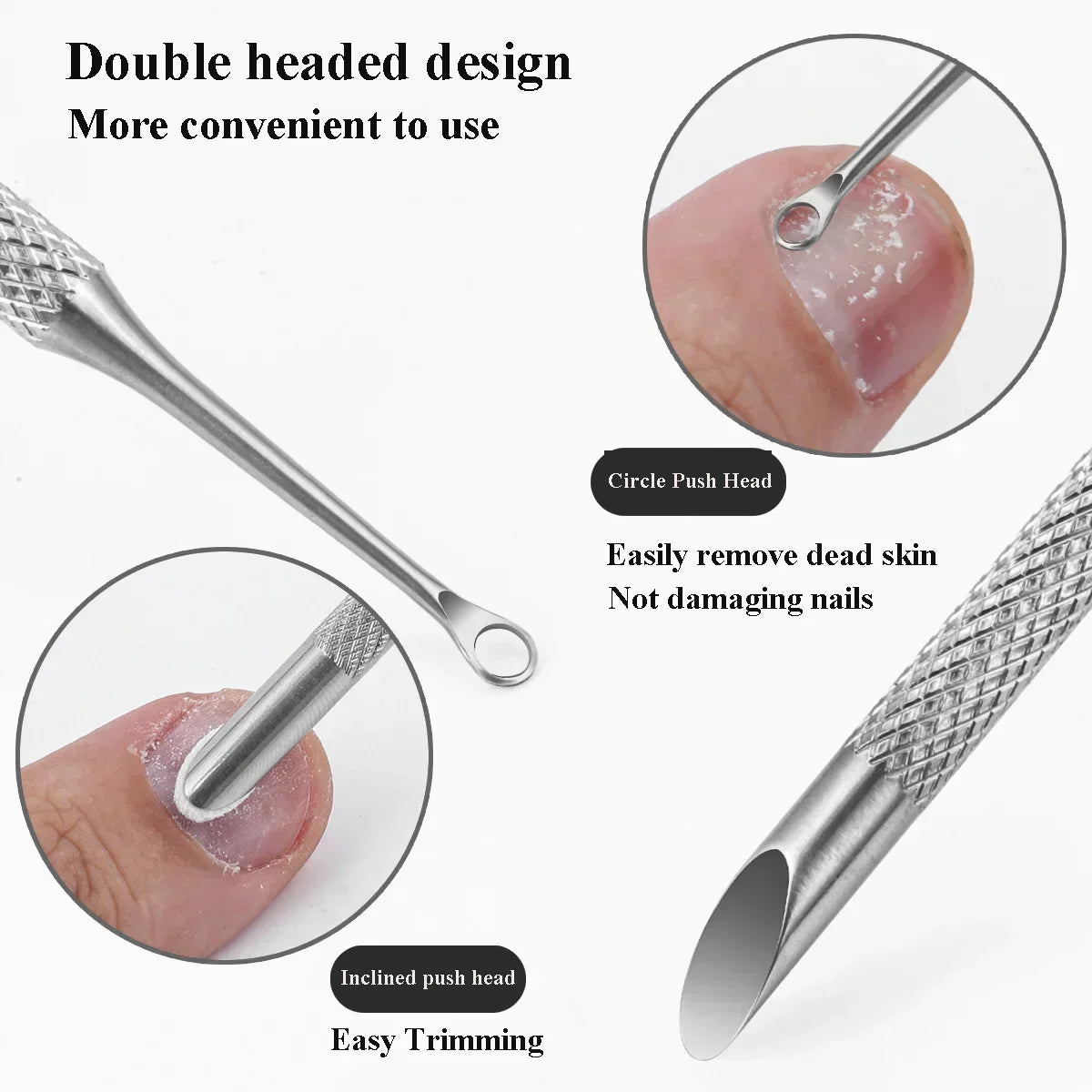 1PC Nail Double-ended Use Stainless Steel Circle Beveled Head Cuticle Pusher Remover Dead Skin Manicure Sticks Nail Care Tool