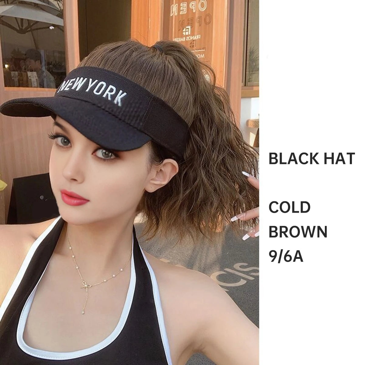 Synthetic Adjustable Cap Wig Hair Extension Black Curly Ponytail Cheap Wigs On Sale Clearance Woman Hat For The Sun Sporty