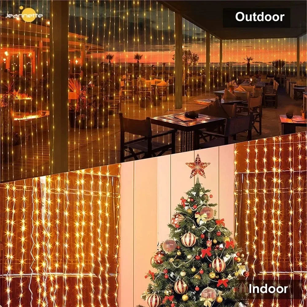 300Leds Solar Curtain Light Outdoor Fairy Garland String Lights 8 Modes Wedding Party Garden Decor Christmas Holiday Lighting