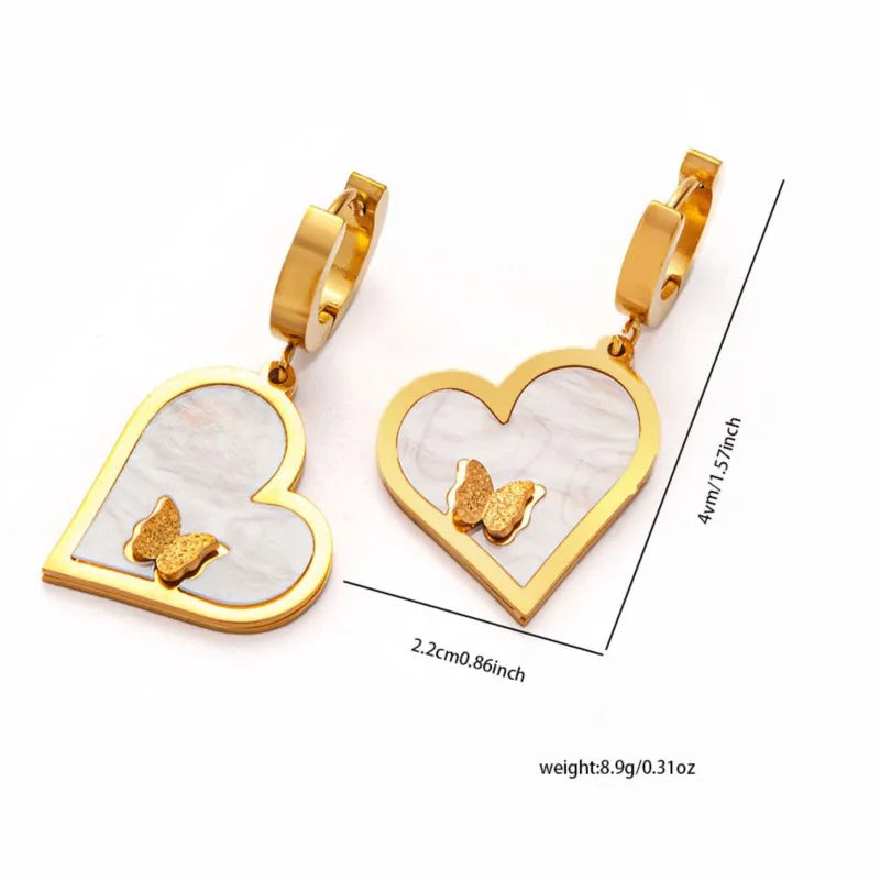 ANENJERY 316L Stainless Steel Geometric Hollow Zircon Simulated-pearl Bow Heart Butterfly Cat Earrings Women's Versatile Jewelry