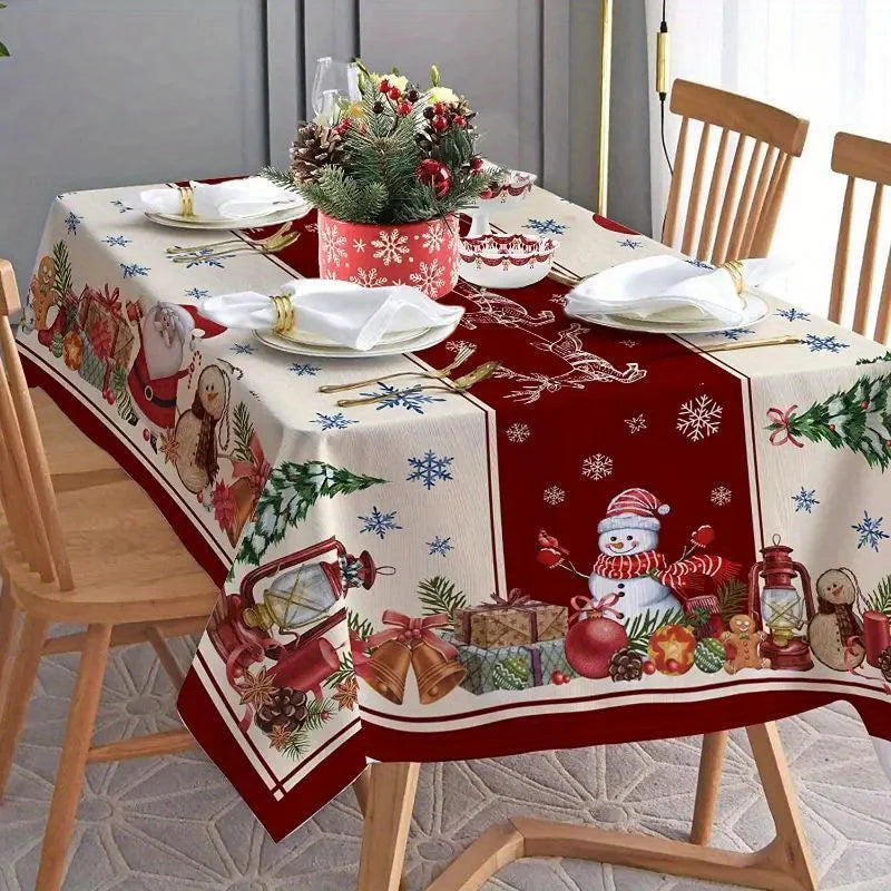 Christmas Themed Waterproof Rectangle Tablecloth Xmas Fiesta Party Decor Reusable Dining Room Table Decor Christmas Decorations