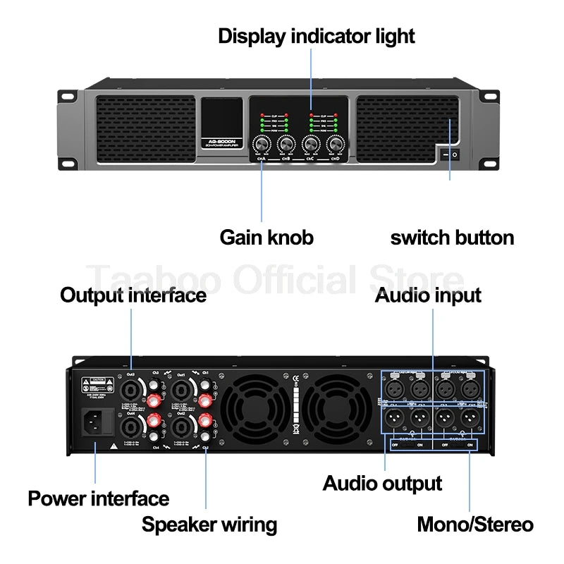 4*2000W Professional Digital Amplifier DSP Super Bass High-Power Rear Stage 4 Channel Audio Amplificador for KTV Sound Equipment