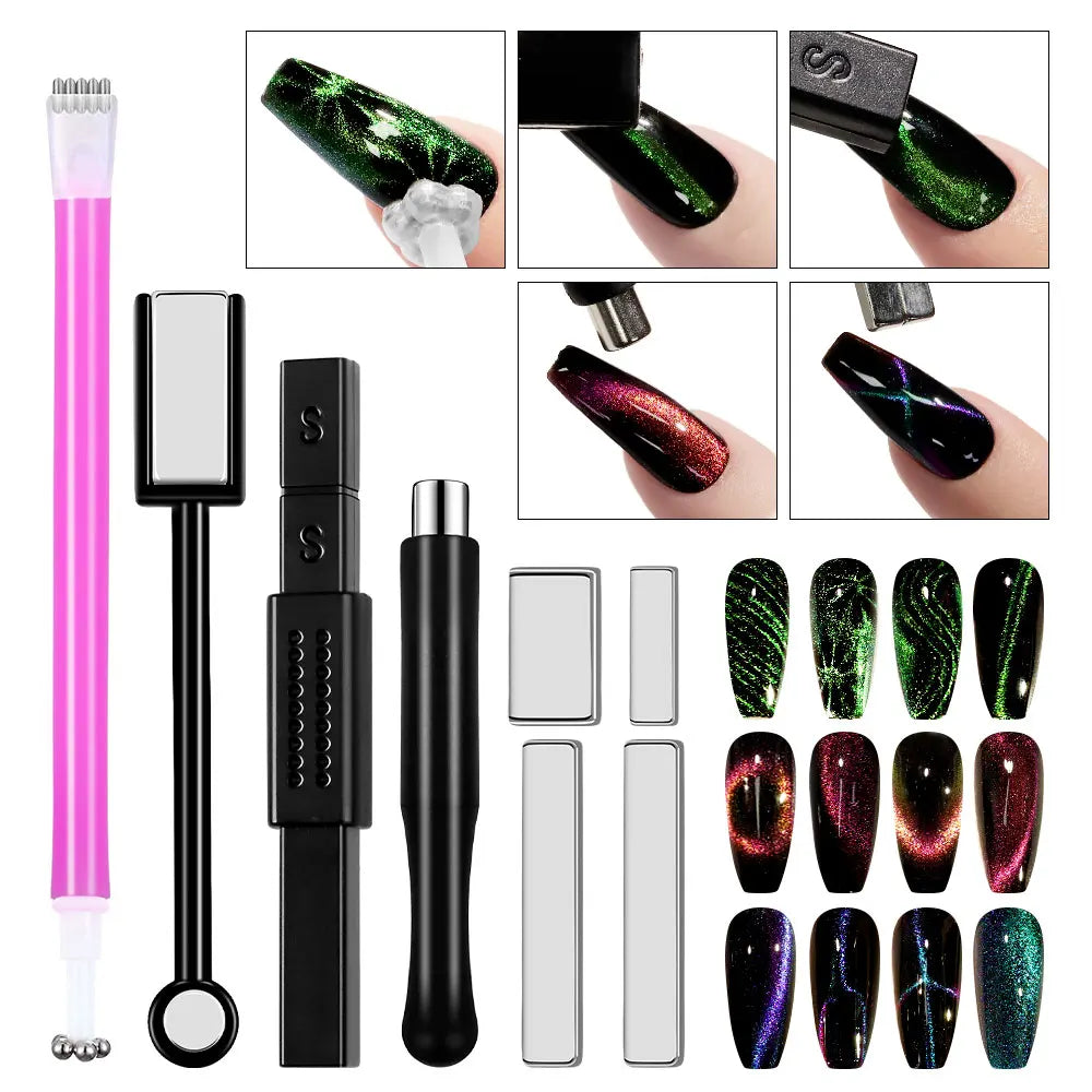 Nail Art Magnetic Stick Wand Pen Set for 3D Cat Eye Gel Painting Nails Art Magnet Wand UV Gel Polish Magic Manicure Tools