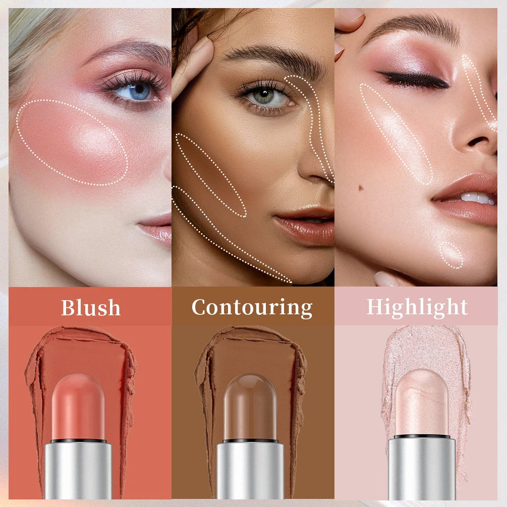 QIBEST Highlighting&Bronzer Stick Face Brightening Blusher Rouge Concealer Pen Long Lasting Highlight Contouring Blush Makeup