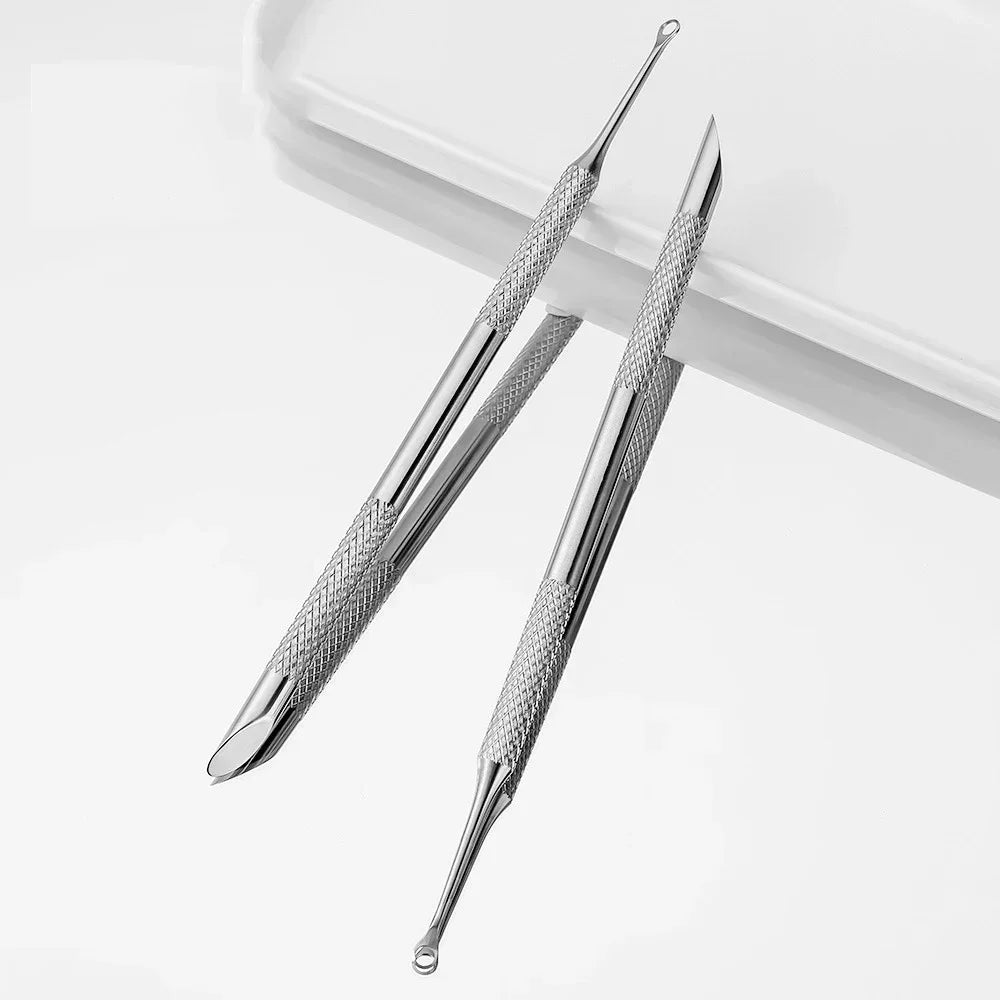 1PC Nail Double-ended Use Stainless Steel Circle Beveled Head Cuticle Pusher Remover Dead Skin Manicure Sticks Nail Care Tool