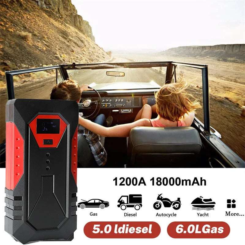 1200A Portable Car Jump Starter 18000mAh Power Bank Car Booster Charger 12V Starting Device Petrol Diesel Car Emergency Booster