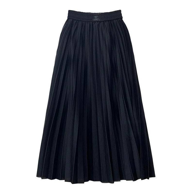 Women Chic Elastic Fashion A Line Elegant College Style Casual Solid Color Office Temperament Spring Summer Pleated Skirts